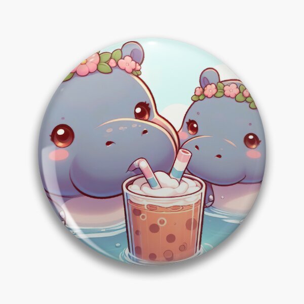 Item preview, "Cute Hippo Enjoying Milk Tea: Whimsical Illustration with Delightful Charm" designed and sold by Huycao211.