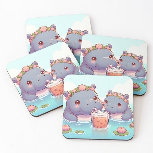 Item preview, "Cute Hippo Enjoying Milk Tea: Whimsical Illustration with Delightful Charm" designed and sold by Huycao211.