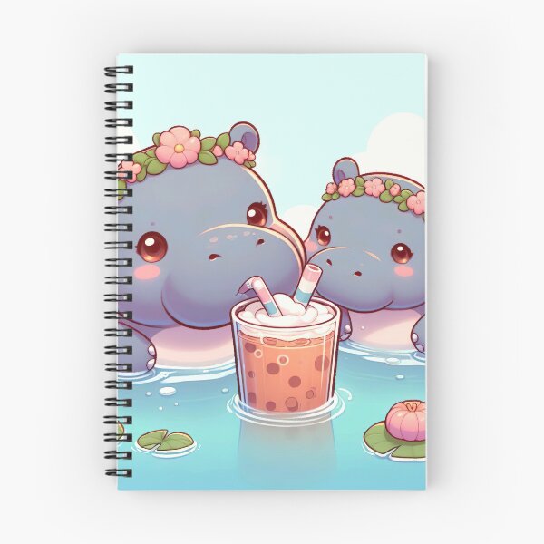 Item preview, "Cute Hippo Enjoying Milk Tea: Whimsical Illustration with Delightful Charm" designed and sold by Huycao211.