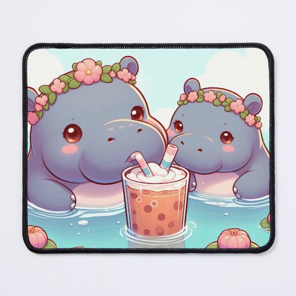 Item preview, "Cute Hippo Enjoying Milk Tea: Whimsical Illustration with Delightful Charm" designed and sold by Huycao211.