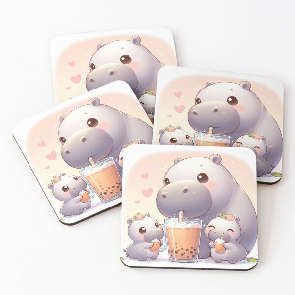 Item preview, "Cute Hippo Enjoying Milk Tea: Whimsical Illustration with Delightful Charm" designed and sold by Huycao211.