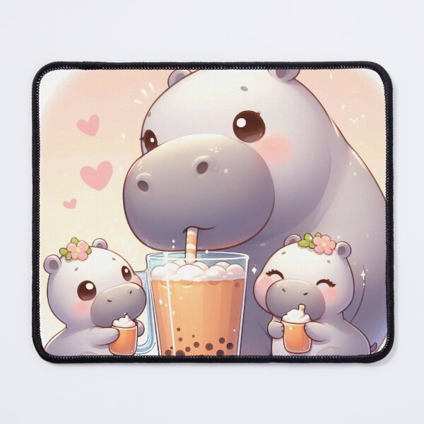 Item preview, "Cute Hippo Enjoying Milk Tea: Whimsical Illustration with Delightful Charm" designed and sold by Huycao211.