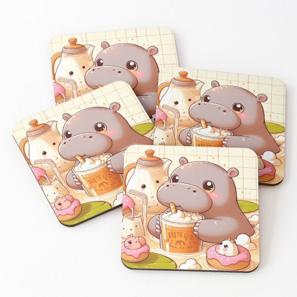 Item preview, "Cute Hippo Enjoying Milk Tea: Whimsical Illustration with Delightful Charm" designed and sold by Huycao211.