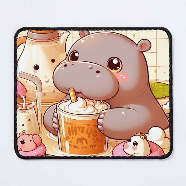 Item preview, "Cute Hippo Enjoying Milk Tea: Whimsical Illustration with Delightful Charm" designed and sold by Huycao211.