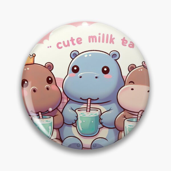 Item preview, "Cute Hippo Enjoying Milk Tea: Whimsical Illustration with Delightful Charm" designed and sold by Huycao211.