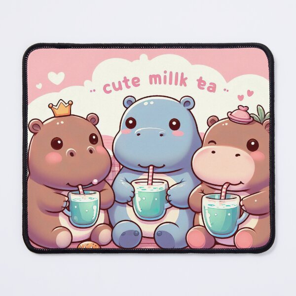 Item preview, "Cute Hippo Enjoying Milk Tea: Whimsical Illustration with Delightful Charm" designed and sold by Huycao211.