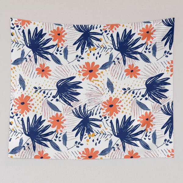 Item preview, Cute Coral and Dark Blue Botanical Floral Pattern by Bossy Cat Home designed and sold by BossyCatHome.