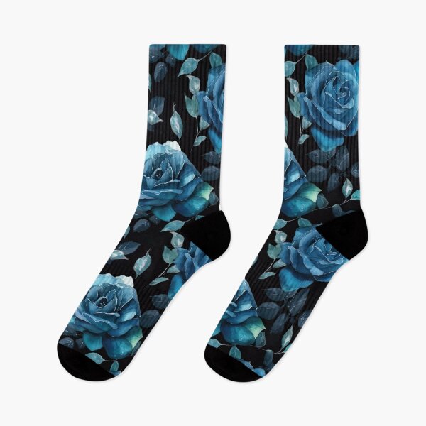 Item preview, blue rose on a blac background designed and sold by elegantpaterns.