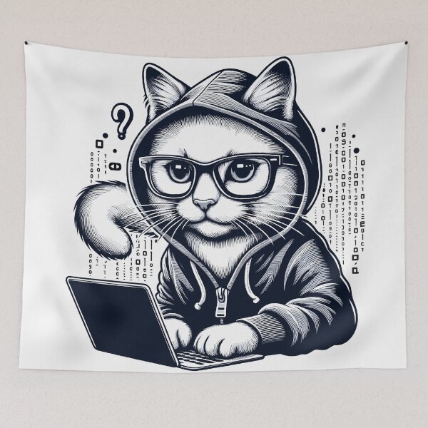 Item preview, Hacker Cat - Funny Animals - Geek Cat Programmer designed and sold by InkCraftHouse.