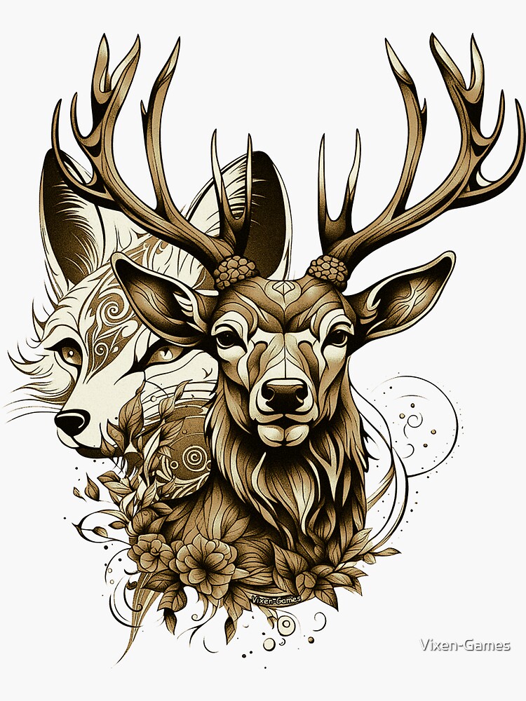 Thumbnail 3 of 3, Sticker, Stag and Vixen designed and sold by Vixen-Games.