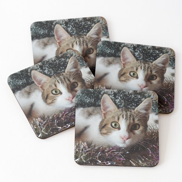 Item preview, Surprised kitten among Christmas decorations.  designed and sold by inspiration3.