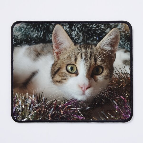 Item preview, Surprised kitten among Christmas decorations. designed and sold by inspiration3.