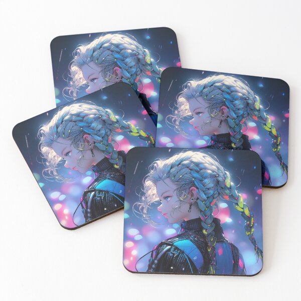 Item preview, Cyberpunk Futuristic Neon Braids Anime Girl designed and sold by bubblegoth.