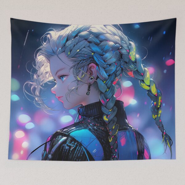 Item preview, Cyberpunk Futuristic Neon Braids Anime Girl designed and sold by bubblegoth.
