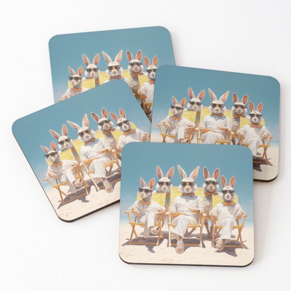 Item preview, 5 Rabbits Sunbathing On Deckchairs One The Beach Wearing Sun Glasses With Bow Ties designed and sold by NeavesPhoto.