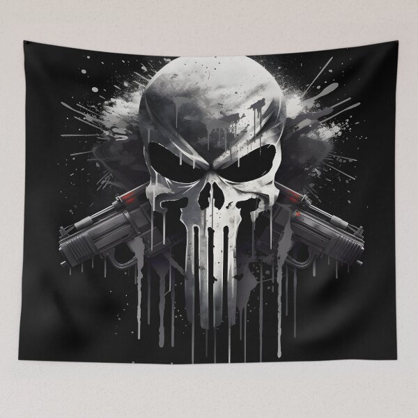 Item preview, Punisher themed gray skull art print designed and sold by dcrc.