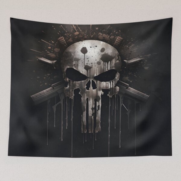 Item preview, punisher themed gray skull art print designed and sold by dcrc.