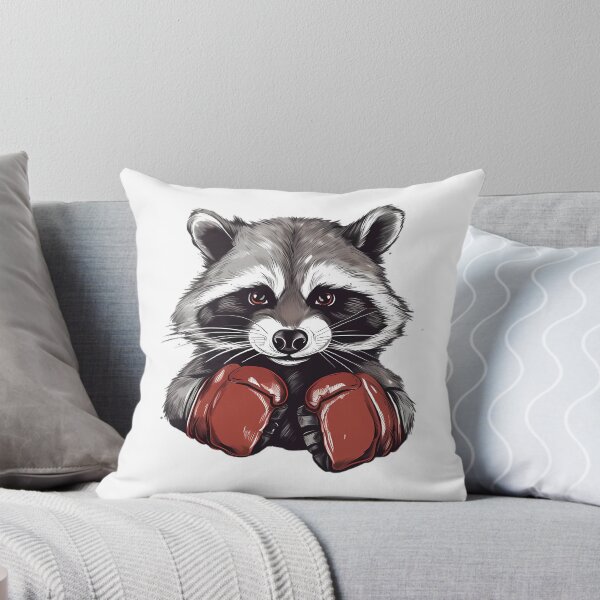 Boxing Raccoon With Boxing Gloves Throw Pillow