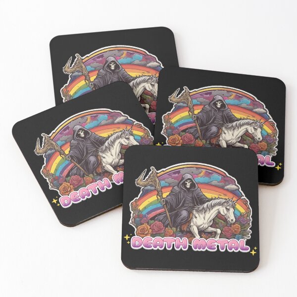 Item preview, Death Metal Rainbow Grim Reaper Riding a Unicorn designed and sold by thecatcouch.