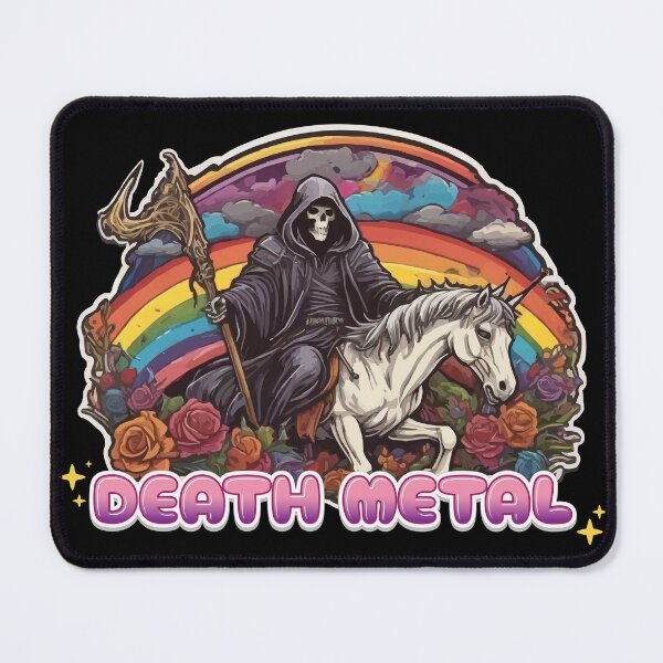 Item preview, Death Metal Rainbow Grim Reaper Riding a Unicorn designed and sold by thecatcouch.