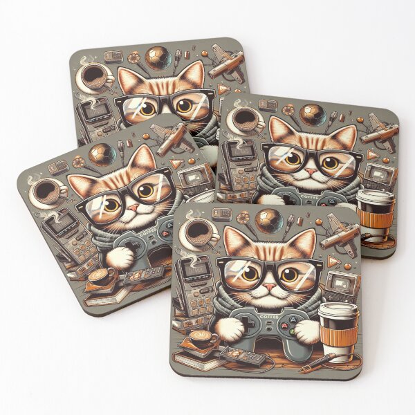 Item preview, nerd cat, gamer designed and sold by Greydate.