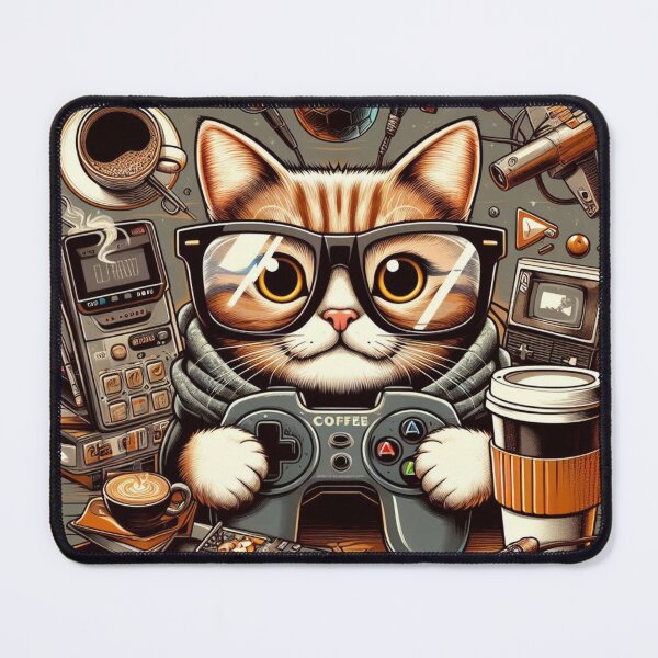 Item preview, nerd cat, gamer designed and sold by Greydate.