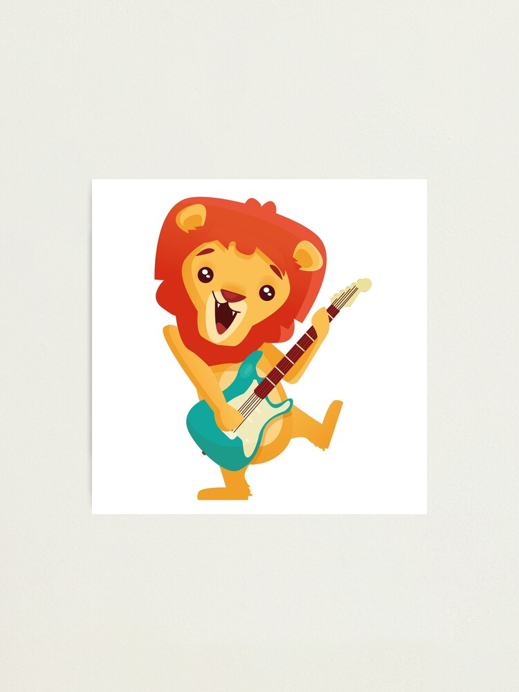 Cartoon Lion Playing Music With Electric Guitar Photographic Print By Berlinrob Redbubble