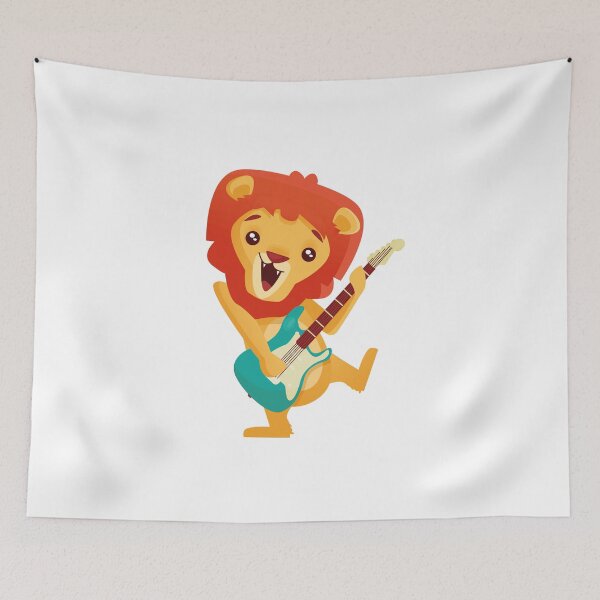 Item preview, Cartoon lion playing music with electric guitar designed and sold by Cute Art Design.
