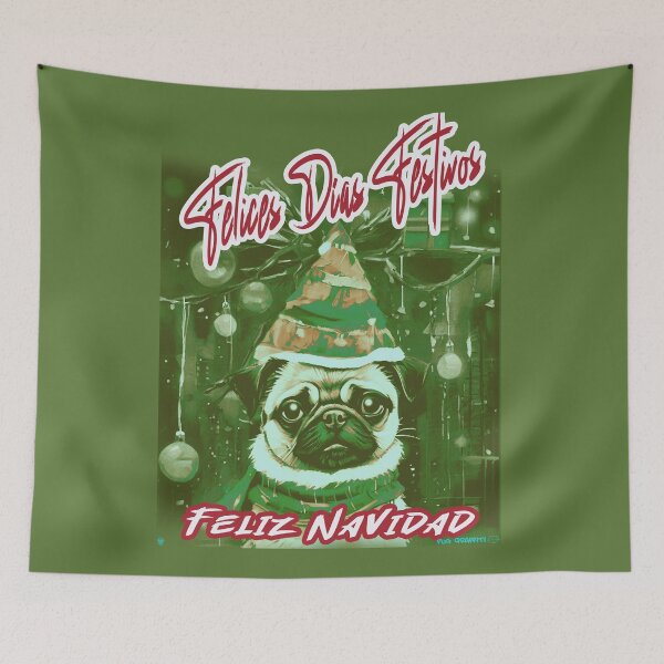 Item preview, Pug HAPPY HOLIDAYS 92 MERRY CHRISTMAS FELIZ NAVIDAD designed and sold by RedBluffTraders.