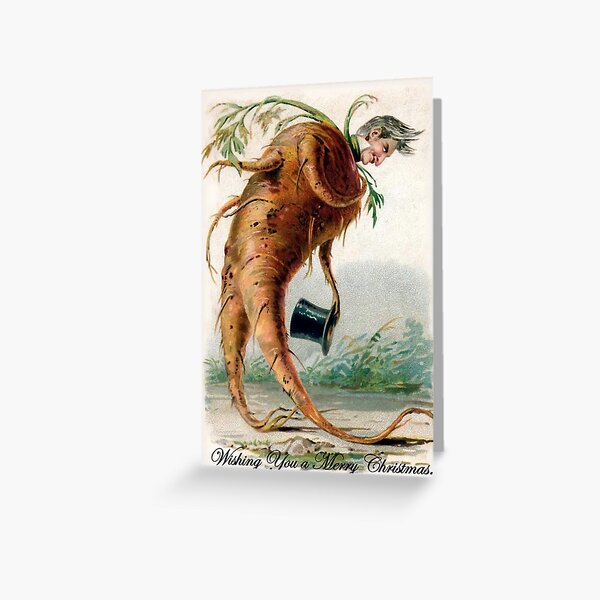 Item preview,  Root Vegetable Man - Vintage Victorian Weird Merry Christmas Greeting Card 1900s  designed and sold by Arwen-Art.
