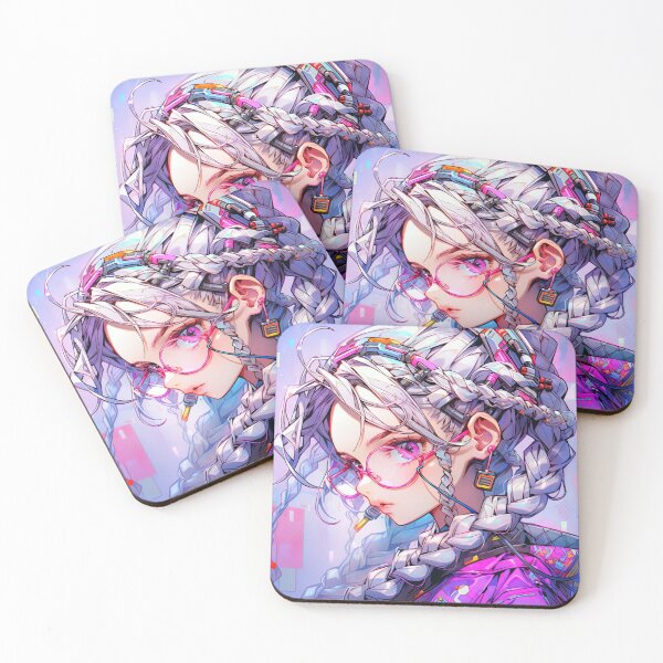 Item preview, Futuristic Pink Cyberpunk Glasses Braids Anime Girl designed and sold by bubblegoth.
