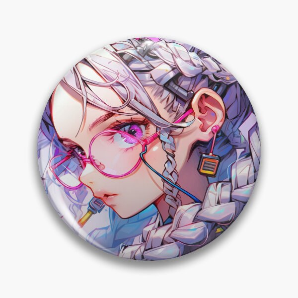 Item preview, Futuristic Pink Cyberpunk Glasses Braids Anime Girl designed and sold by bubblegoth.