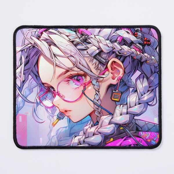Item preview, Futuristic Pink Cyberpunk Glasses Braids Anime Girl designed and sold by bubblegoth.