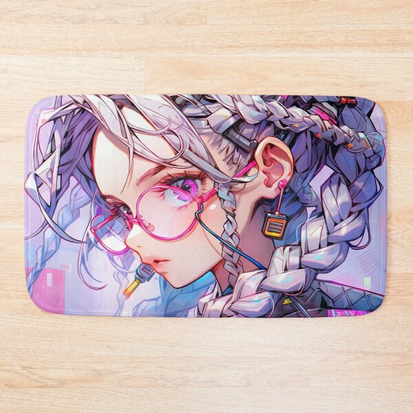 Item preview, Futuristic Pink Cyberpunk Glasses Braids Anime Girl designed and sold by bubblegoth.
