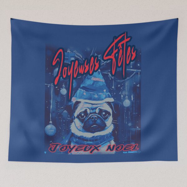 Item preview, Pug HAPPY HOLIDAYS 92 MERRY CHRISTMAS Joyeux Noël designed and sold by RedBluffTraders.