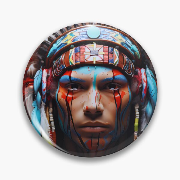 Item preview, Indigenous man with colored feather headdress designed and sold by CollorTrend.