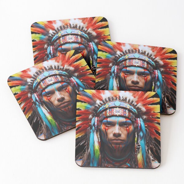 Item preview, Indigenous man with colored feather headdress designed and sold by CollorTrend.