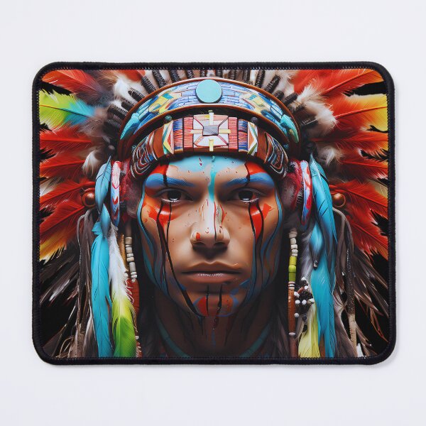 Item preview, Indigenous man with colored feather headdress designed and sold by CollorTrend.