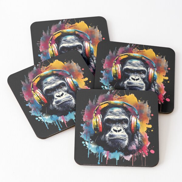 Item preview,  Gorilla listening to music  designed and sold by Linework Studio.