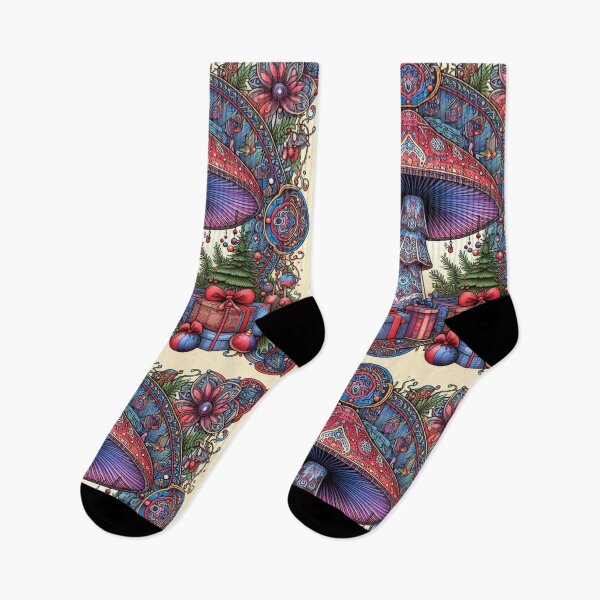 Item preview, Psychedelic Mushroom Christmas psilocybin Cottagecore Mandala Xmas Scandinavian Nordic Red Purple Blue designed and sold by CoffeeIsATrip.
