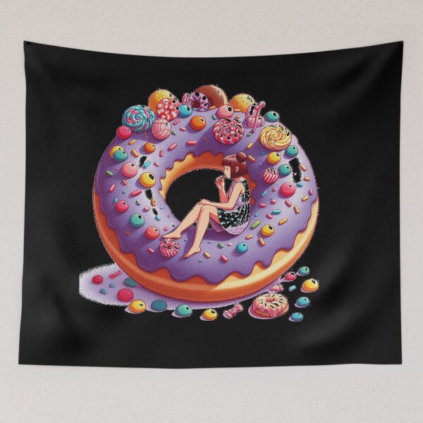 Item preview, A Girl Enjoying a Giant Donut Surrounded by Candy designed and sold by autrouvetout.