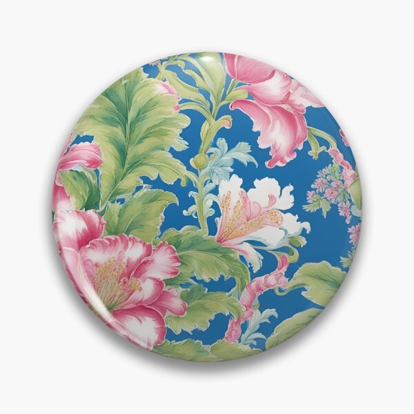 Item preview, French toile flowers on blue background designed and sold by SophieClimaArt.