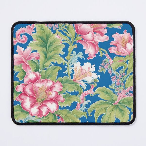 Item preview, French toile flowers on blue background designed and sold by SophieClimaArt.
