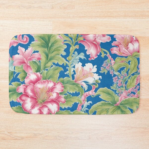 Item preview, French toile flowers on blue background designed and sold by SophieClimaArt.