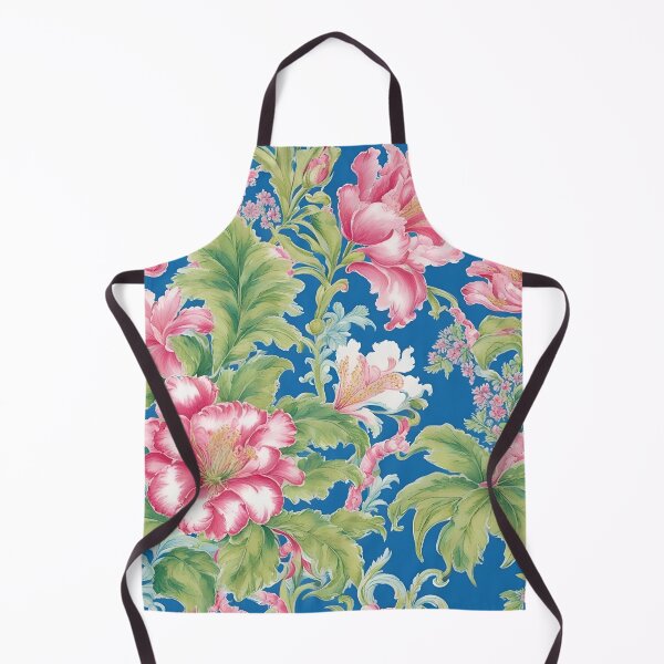 Item preview, French toile flowers on blue background designed and sold by SophieClimaArt.