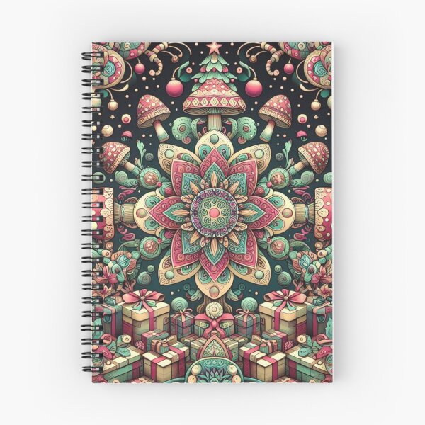 Item preview, Psychedelic Lotus Mushroom Christmas psilocybin Cottagecore Mandala Xmas Scandinavian Nordic Green Pink designed and sold by CoffeeIsATrip.