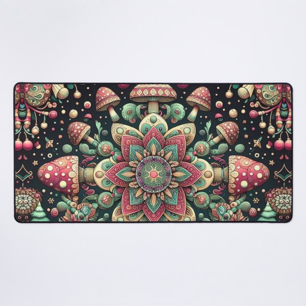Item preview, Psychedelic Lotus Mushroom Christmas psilocybin Cottagecore Mandala Xmas Scandinavian Nordic Green Pink designed and sold by CoffeeIsATrip.