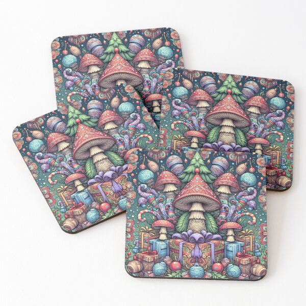 Artikelvorschau, Psychedelischer Lotuspilz Weihnachten Psilocybin Cottagecore Mandala Weihnachten Skandinavisch Nordisch Grün Rosa entworfen und verkauft von CoffeeIsATrip.