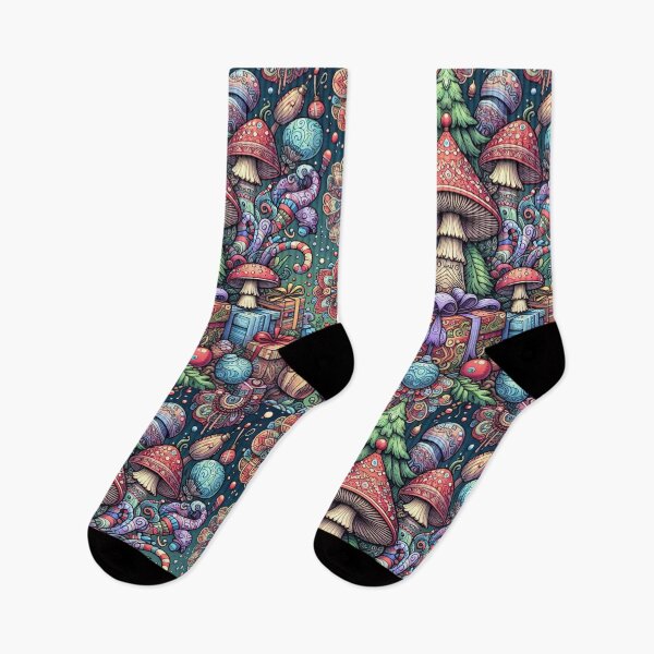 Item preview, Psychedelic Lotus Mushroom Christmas psilocybin Cottagecore Mandala Xmas Scandinavian Nordic Green Pink designed and sold by CoffeeIsATrip.