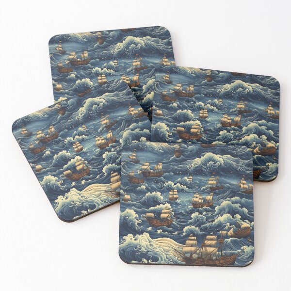 Item preview, Surreal Pirate Ships in Stormy Dreamlike Sea designed and sold by sleazaglobal.